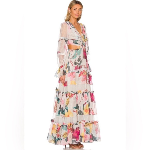 PAT BOHibiscus Lace Trim Cut Out Maxi Dress - Picture 3 of 9